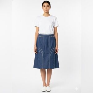 LANA SPORT Cotton Blend Chambray A-Line Skirt Beaded and Embroidered Back Zip 18